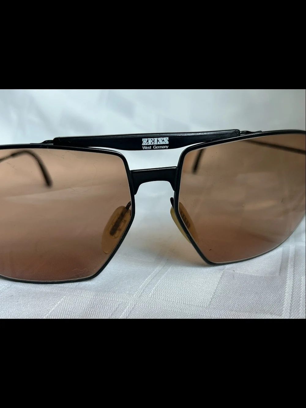 CARL ZEISS Vtg 80s W. Germany Comp. Aviator Sunglasses Matte Black Brown Lenses
